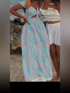 LoveShackFancy Pastel Plaid Tiered Maxi Dress.